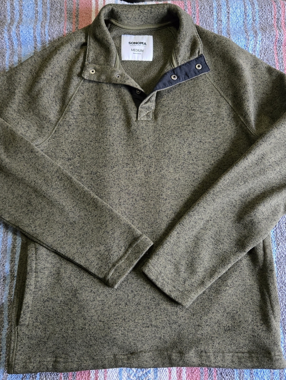 Sonoma Olive Green Snap-Quarter Pullover